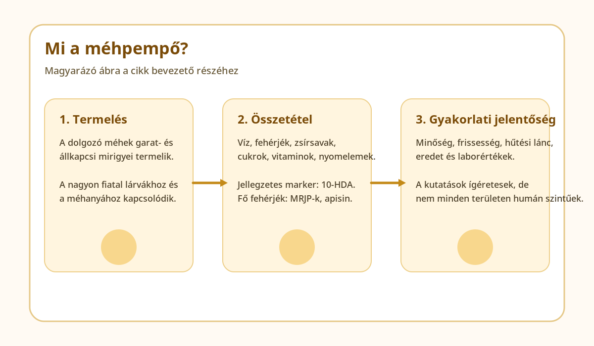 Magyarázó ábra arról, mi a méhpempő és miért különleges anyag.