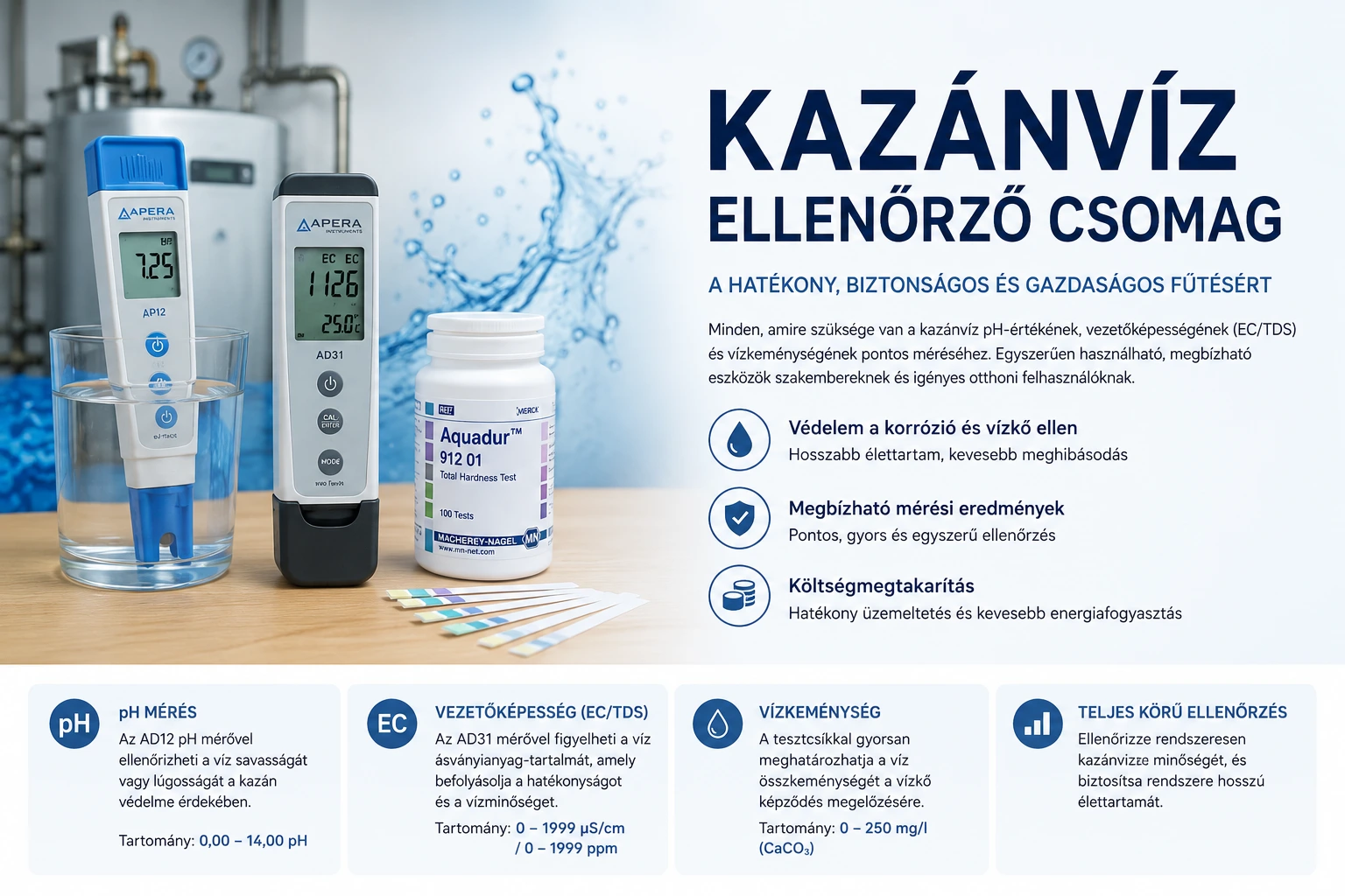 kazánvíz ellenőrző csomag